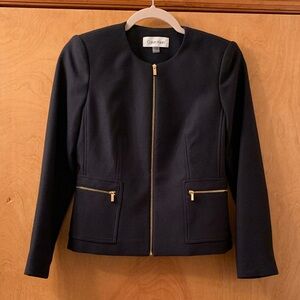 Calvin Klein Navy Women's Blazer with Gold Zippers